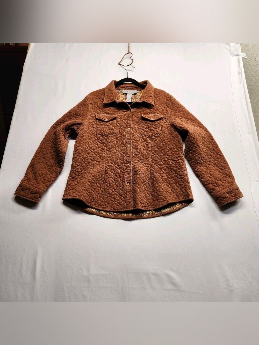 ⭐️Vintage Y2K Sag Harbor Sport Brown Quilted Corduroy Shacket Floral Lined XL